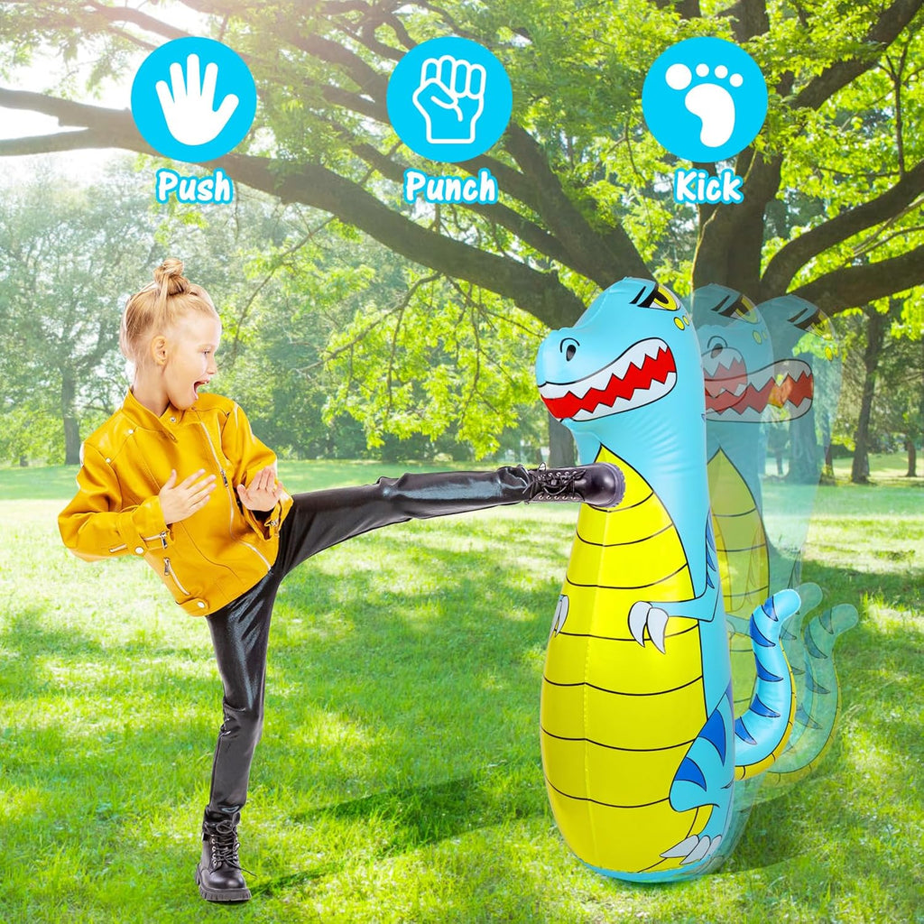 47" Inflatable Dinosaur Punching Bag for Kids with Boxing Gloves - Ages 3-9