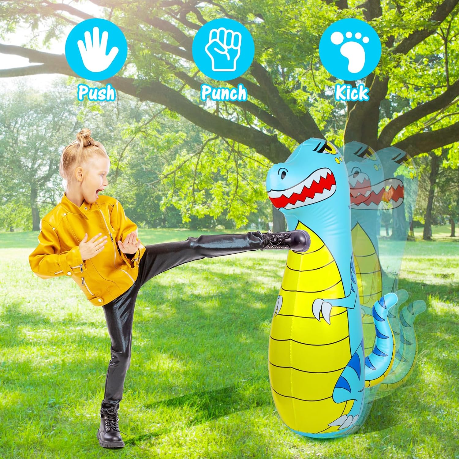 47" Inflatable Dinosaur Punching Bag for Kids with Boxing Gloves - Ages 3-9