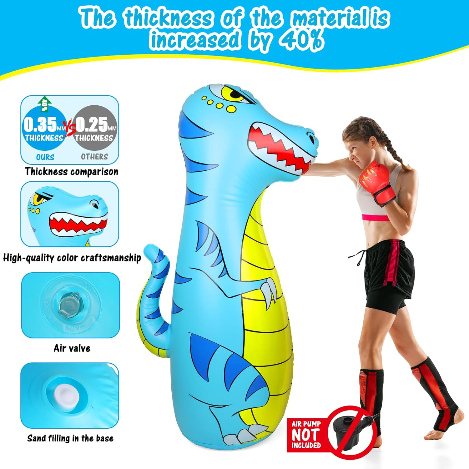 47" Inflatable Dinosaur Punching Bag for Kids with Boxing Gloves - Ages 3-9