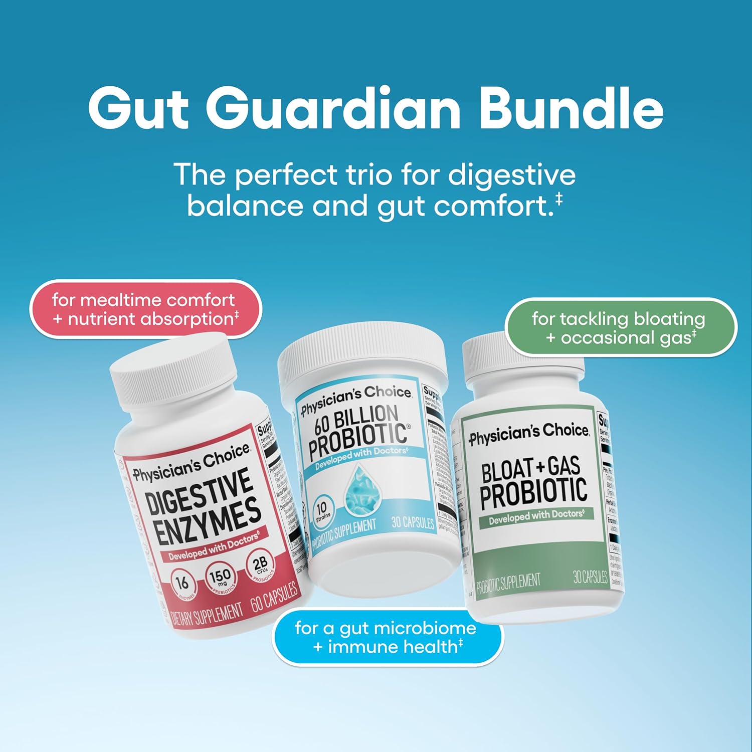 60 Billion Probiotic Bundle with Digestive Enzymes for Gut Health Support