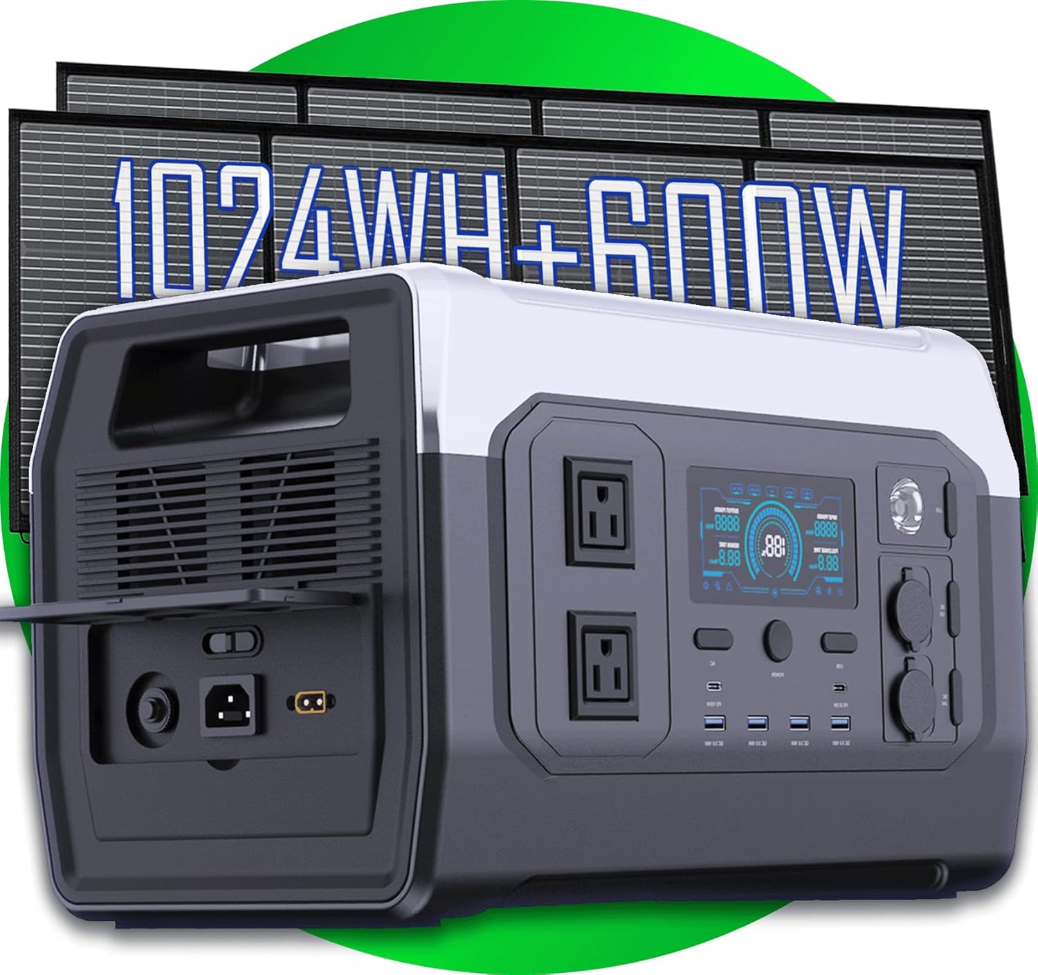 1024Wh Portable Power Station with 1600W Output, 1-Hour Fast Charging, 11 Ports for Camping/Home/Emergency