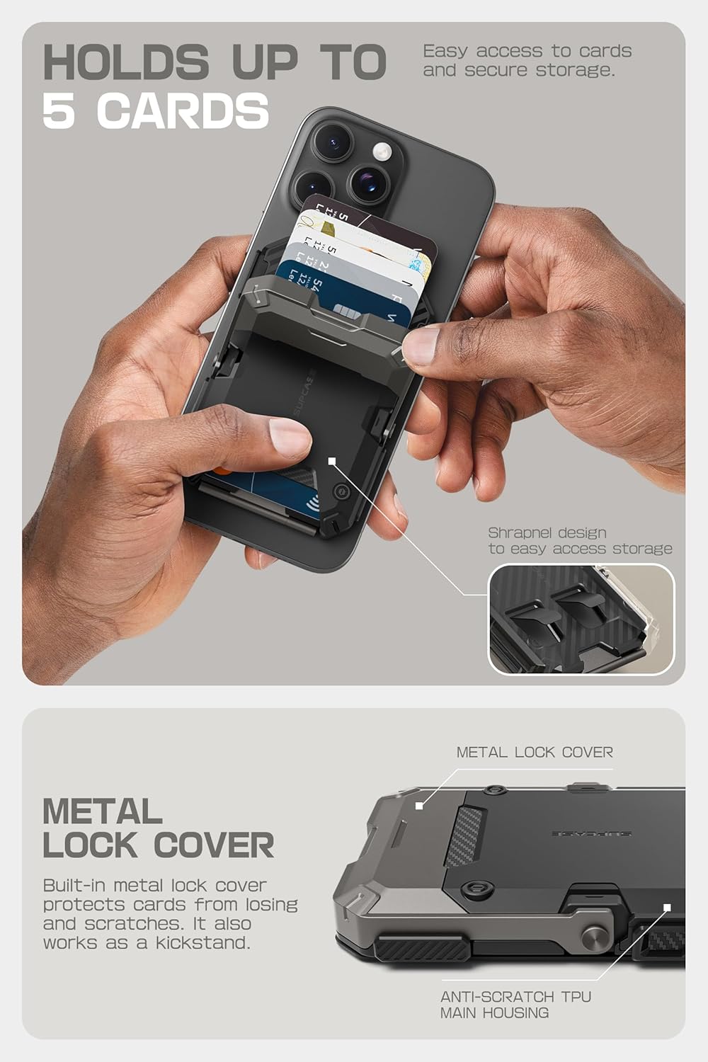 Magnetic Wallet with Stand, Holds 5 Cards, Adjustable Stand & RFID Blocking for Phones