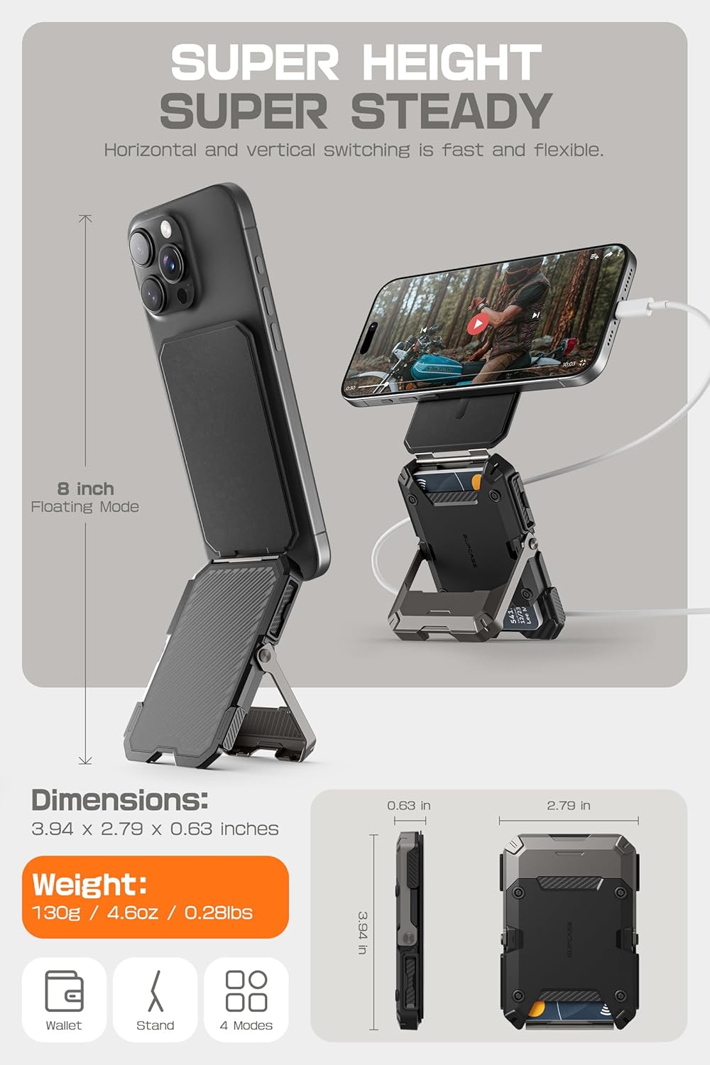 Magnetic Wallet with Stand, Holds 5 Cards, Adjustable Stand & RFID Blocking for Phones
