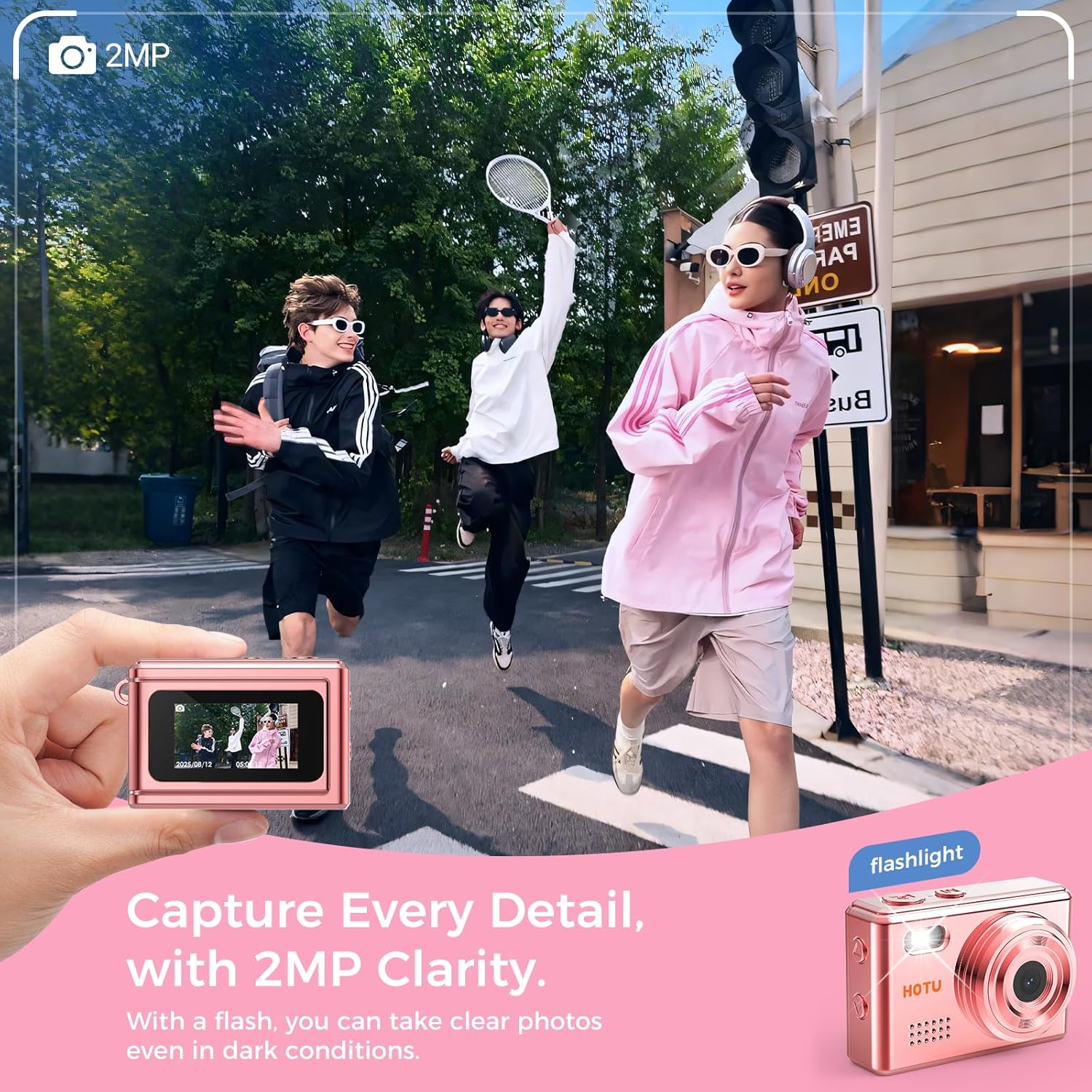 Mini Keychain Digital Camera, 2MP 1080P Pocket Camera with 32GB Card, Long Battery Life for Travel & Vlog
