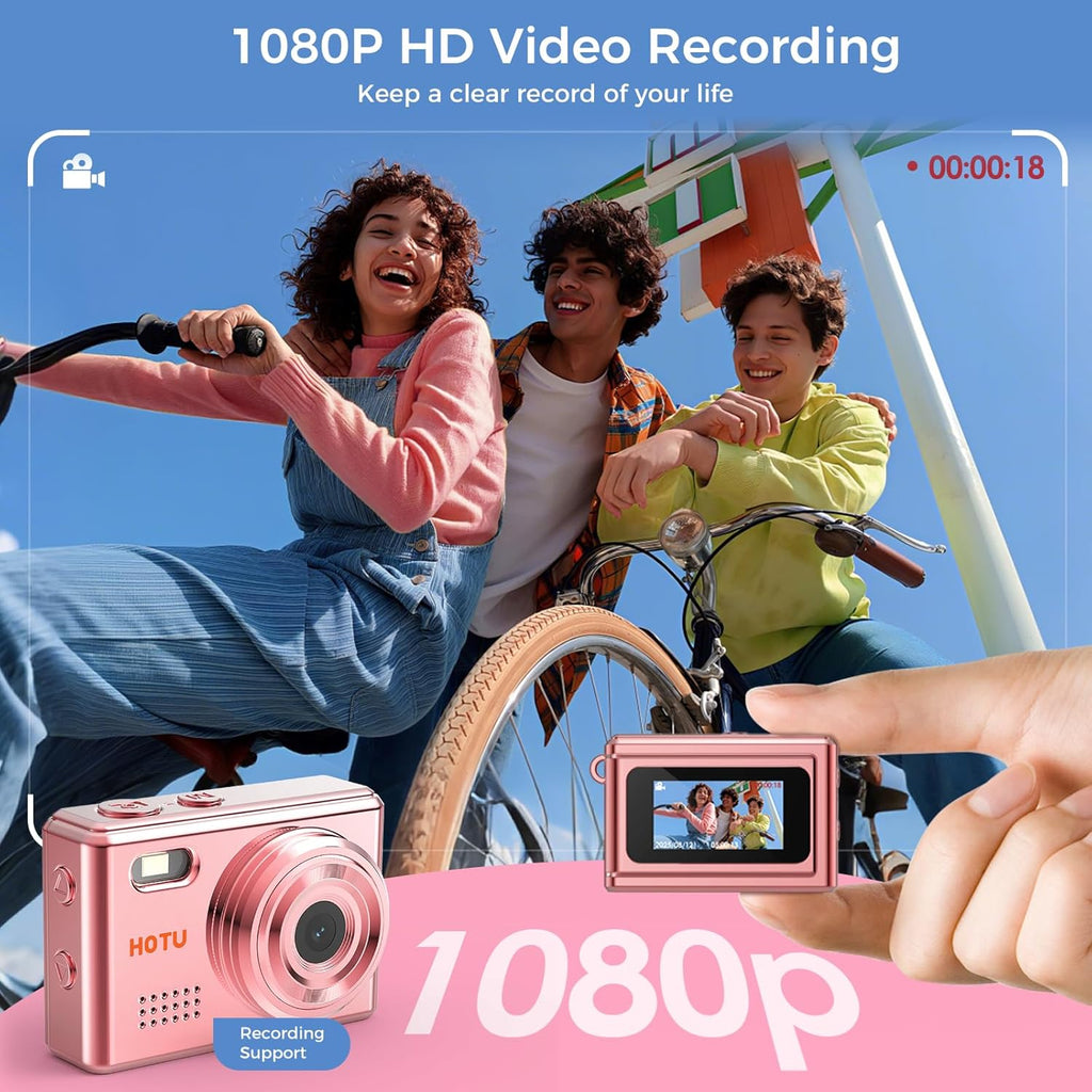 Mini Keychain Digital Camera, 2MP 1080P Pocket Camera with 32GB Card, Long Battery Life for Travel & Vlog