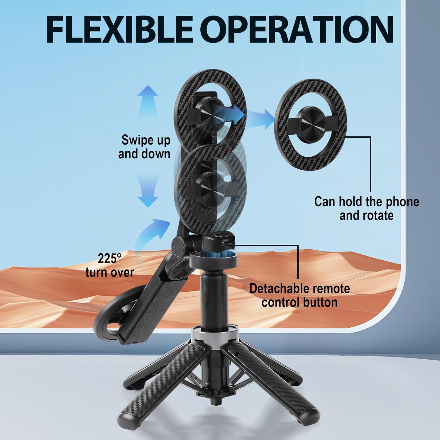 4-in-1 Magnetic Selfie Stick Tripod with Wireless Remote, 360° Rotation Phone Holder for Video & Photos