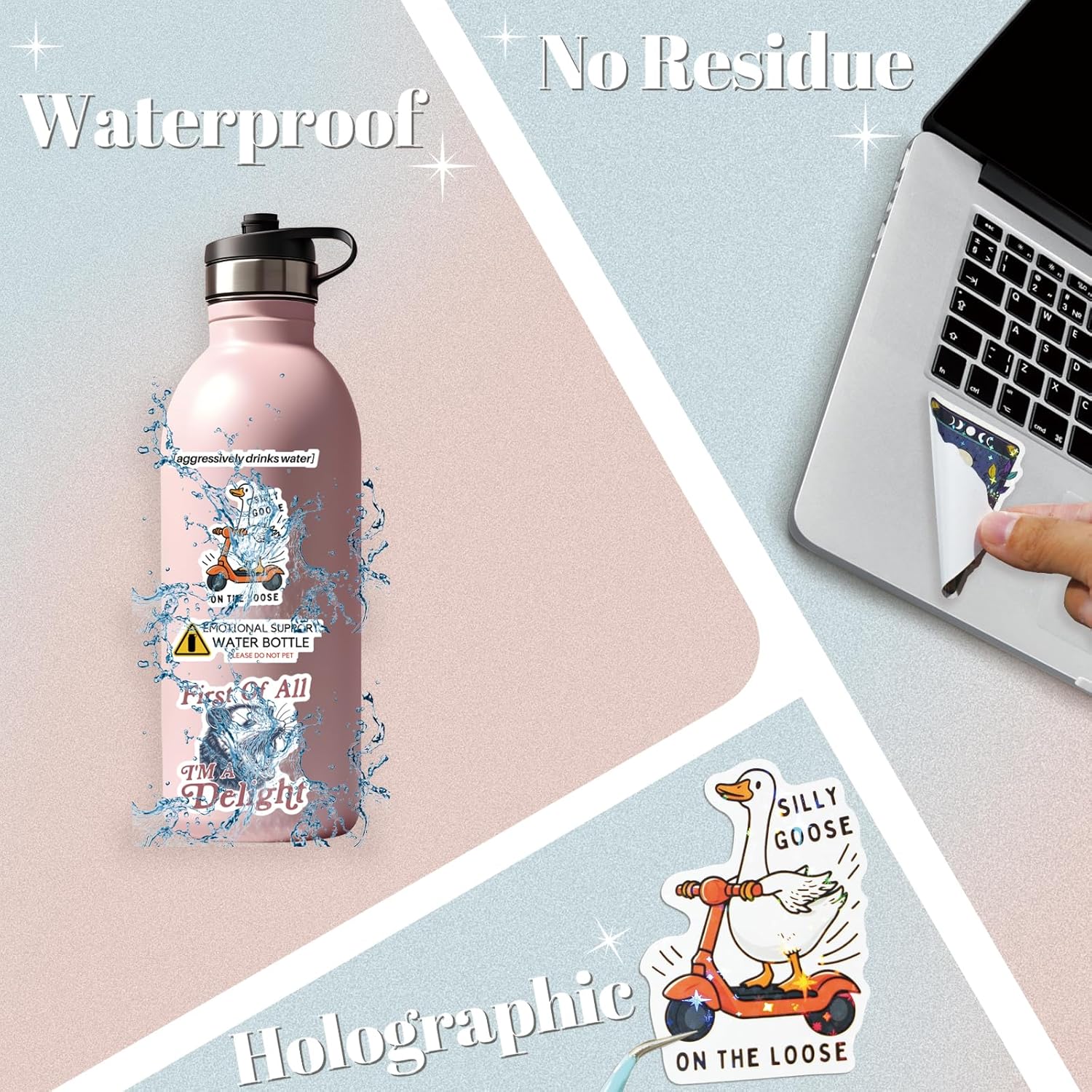 200 PCS Holographic Stickers for Adults, Waterproof Vinyl Sarcastic Meme Decals