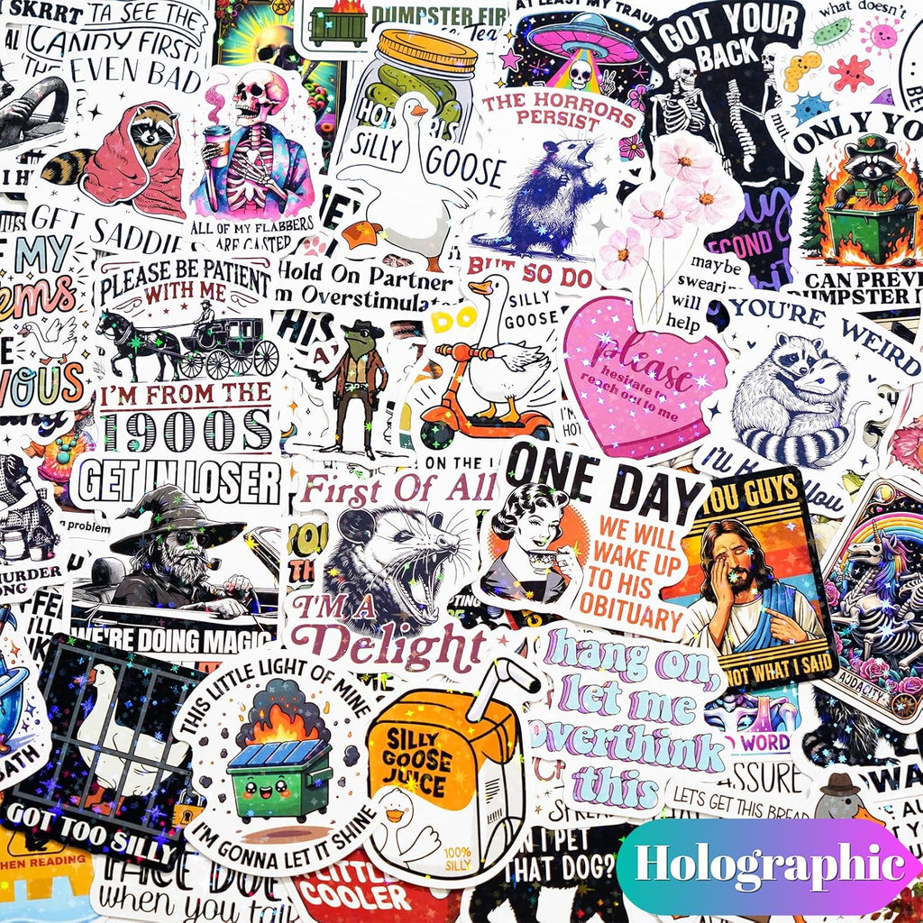 200 PCS Holographic Stickers for Adults, Waterproof Vinyl Sarcastic Meme Decals