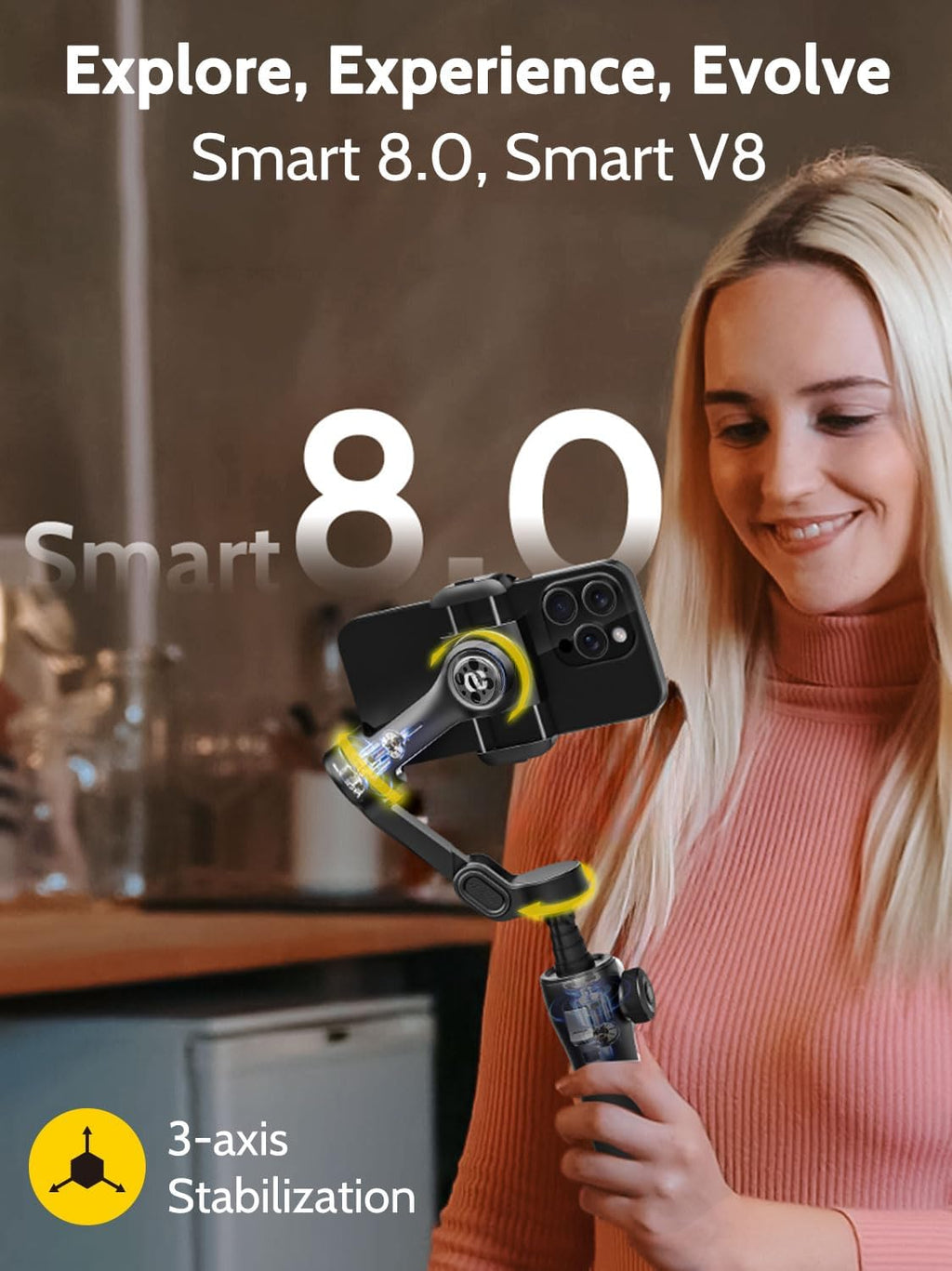 3-Axis Smartphone Gimbal with Built-in 7.8' Extension Rod, AI Tracking & OLED Display