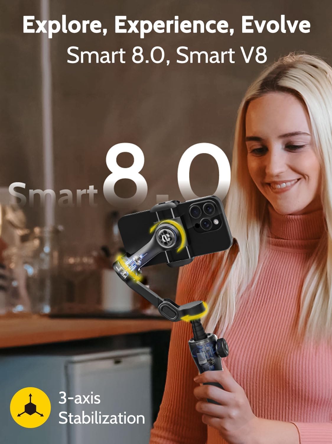 3-Axis Smartphone Gimbal with Built-in 7.8' Extension Rod, AI Tracking & OLED Display