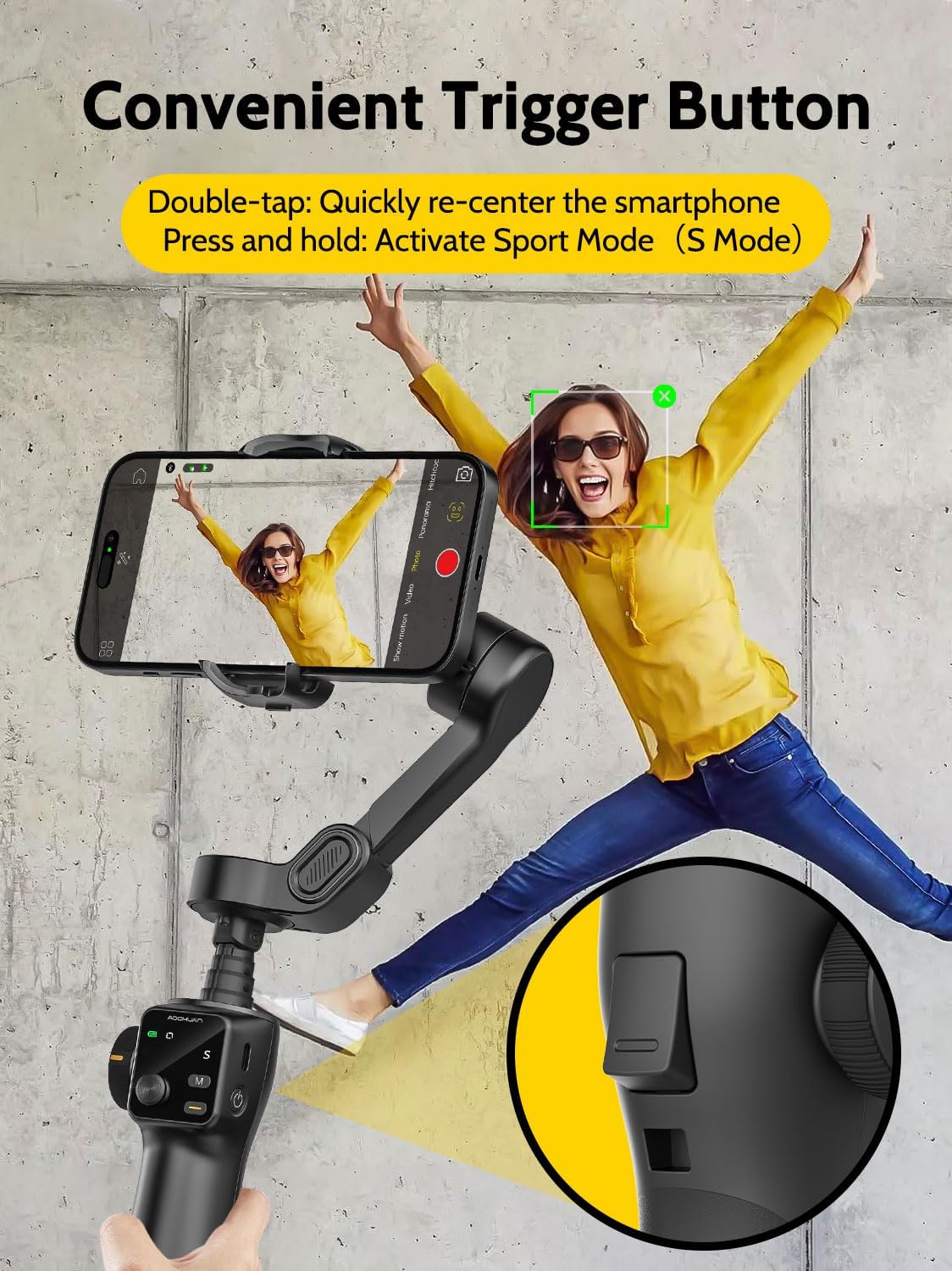 3-Axis Smartphone Gimbal with Built-in 7.8' Extension Rod, AI Tracking & OLED Display