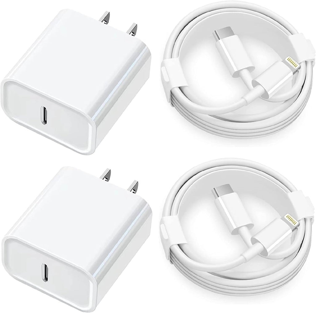 MFi Certified 20W Fast Charger Block with 6FT USB-C to Lightning Cable (2-Pack)