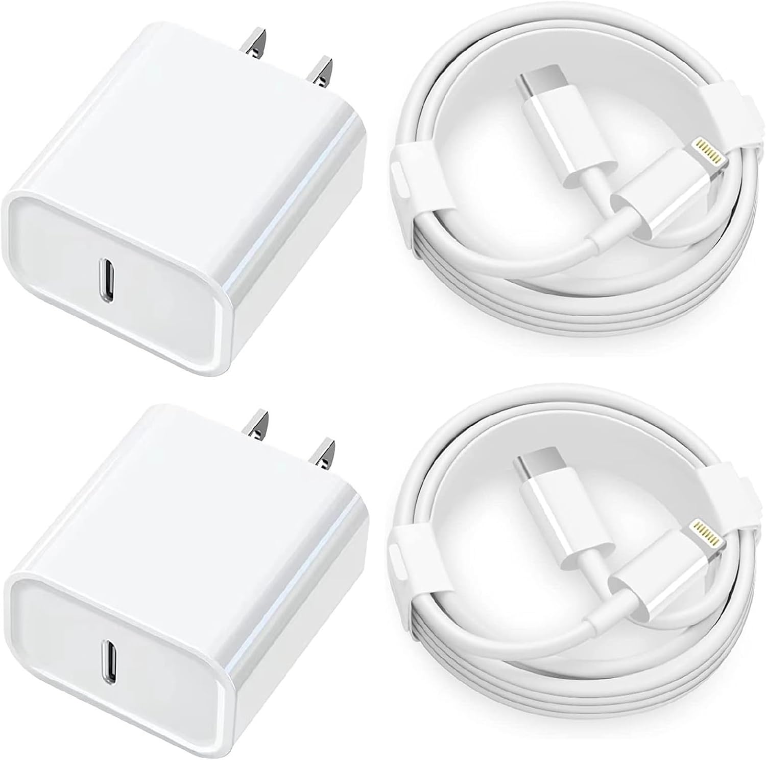 MFi Certified 20W Fast Charger Block with 6FT USB-C to Lightning Cable (2-Pack)