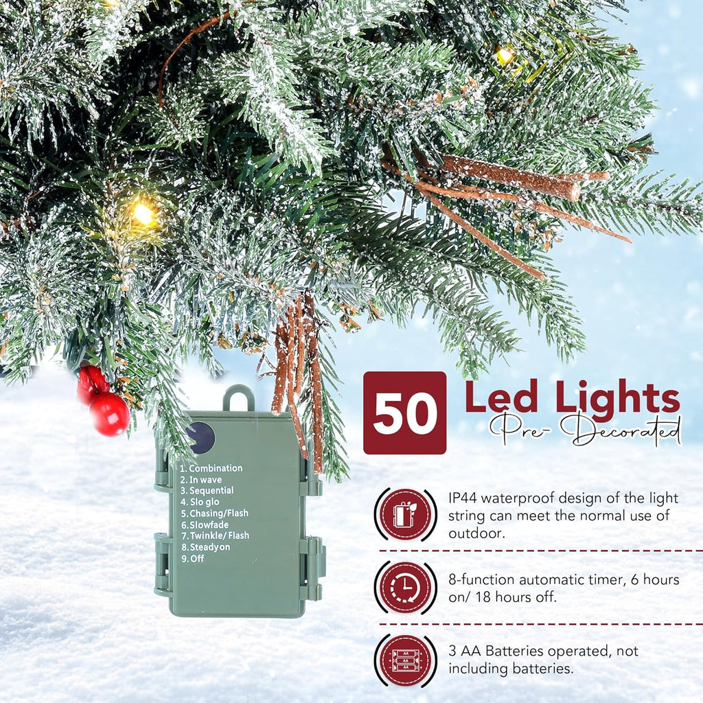 2-Pack 30-Inch Outdoor Prelit Flocked Christmas Trees with 100 LED Battery-Operated Lights