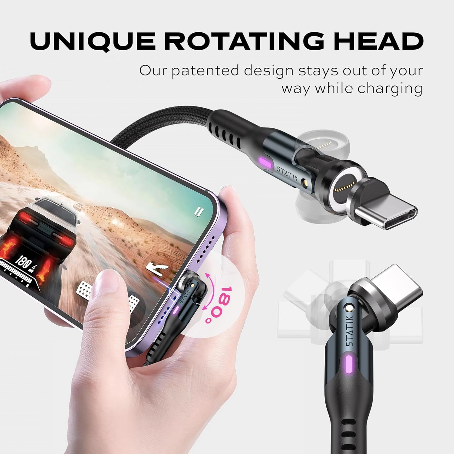 360 Pro Magnetic Charging Cable - 100W Fast Charging 3-in-1 USB-C, Micro USB & Lightning Tips with Adapter