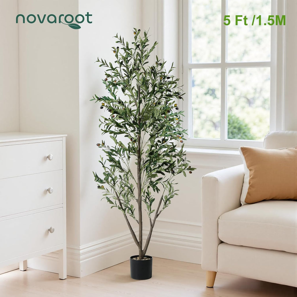 5FT Artificial Olive Tree with LED Lights, Moss and Planter - Indoor Home Decor