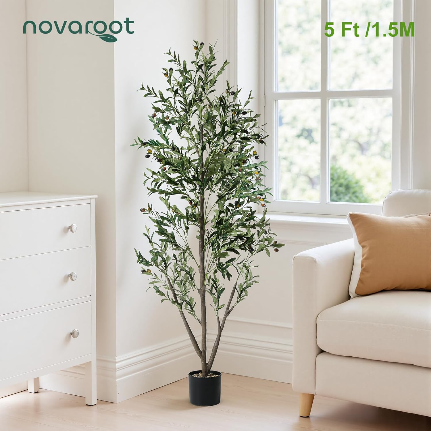 5FT Artificial Olive Tree with LED Lights, Moss and Planter - Indoor Home Decor