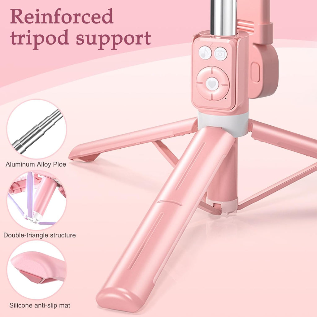 Bluetooth Selfie Stick Tripod with Fill Light, Extendable 30-170cm, Stable Tripod Support
