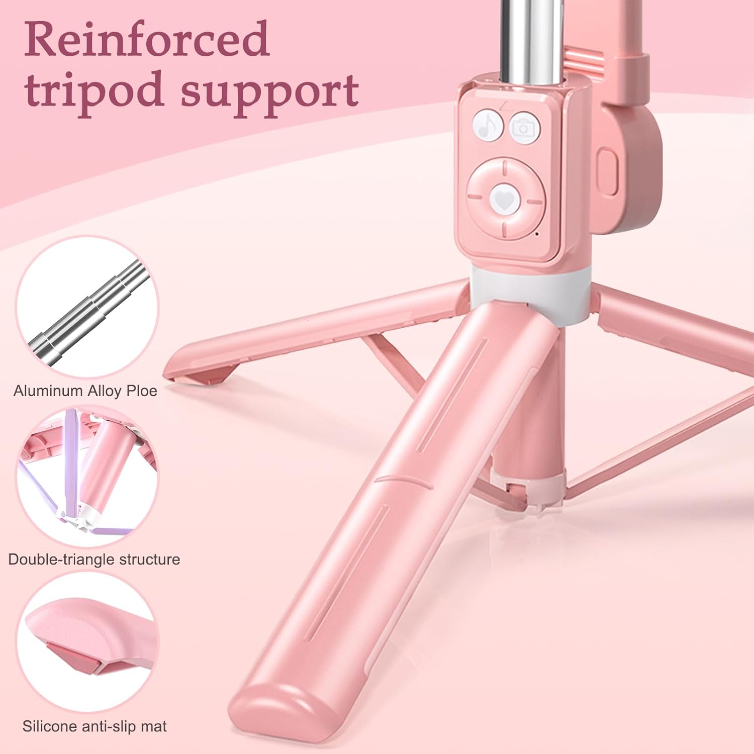 Bluetooth Selfie Stick Tripod with Fill Light, Extendable 30-170cm, Stable Tripod Support