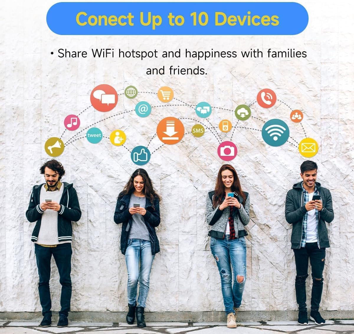 Global Portable WiFi Hotspot for 150+ Countries, No SIM Card, High Speed 4G LTE, 10 Devices