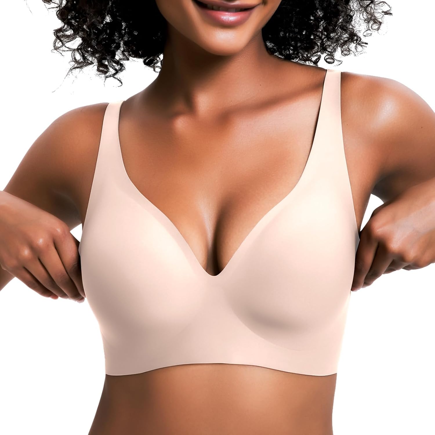 Wireless Push Up Bra for Women, Seamless T-Shirt Bra with Adjustable Straps, Comfortable Plunge No Underwire