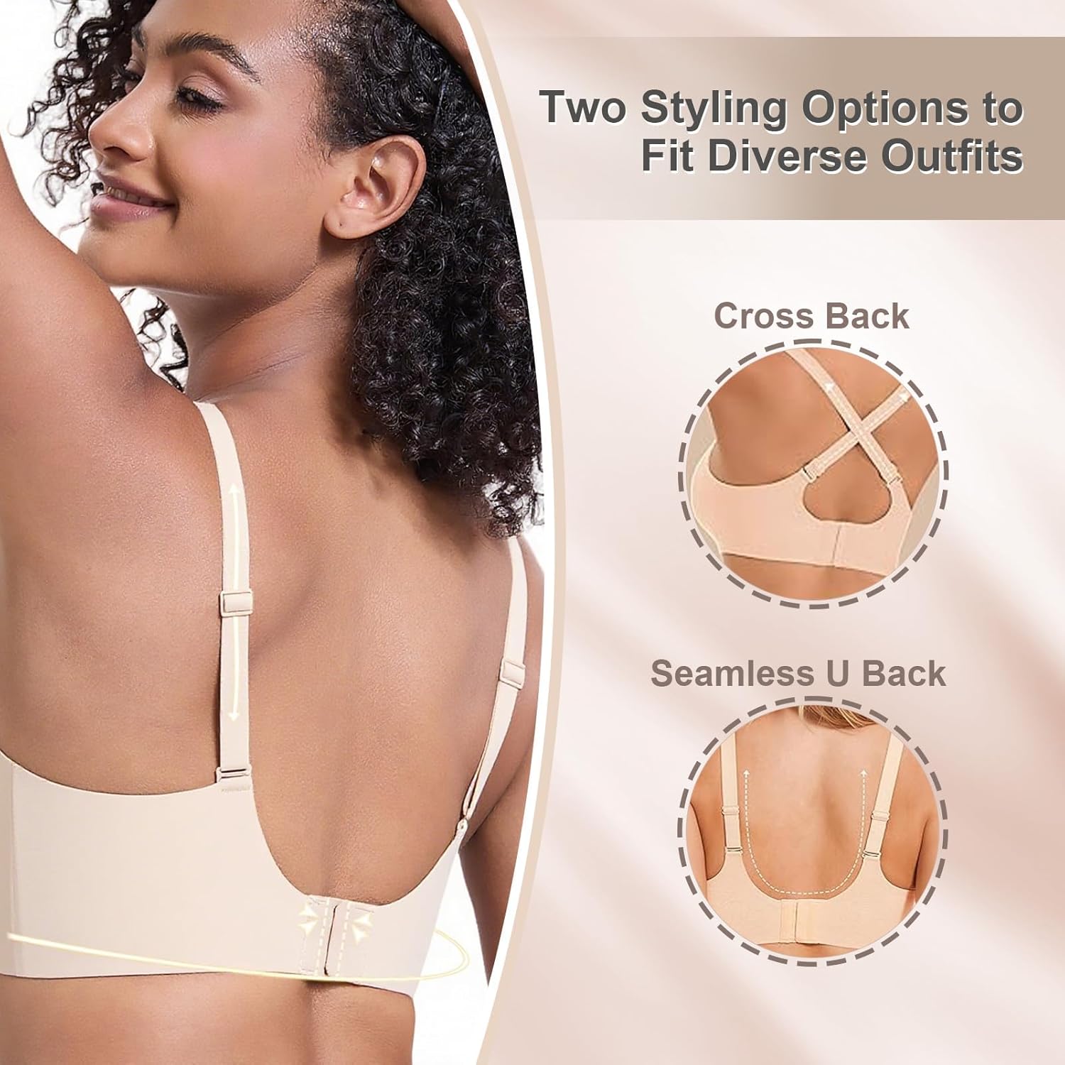 Wireless Push Up Bra for Women, Seamless T-Shirt Bra with Adjustable Straps, Comfortable Plunge No Underwire