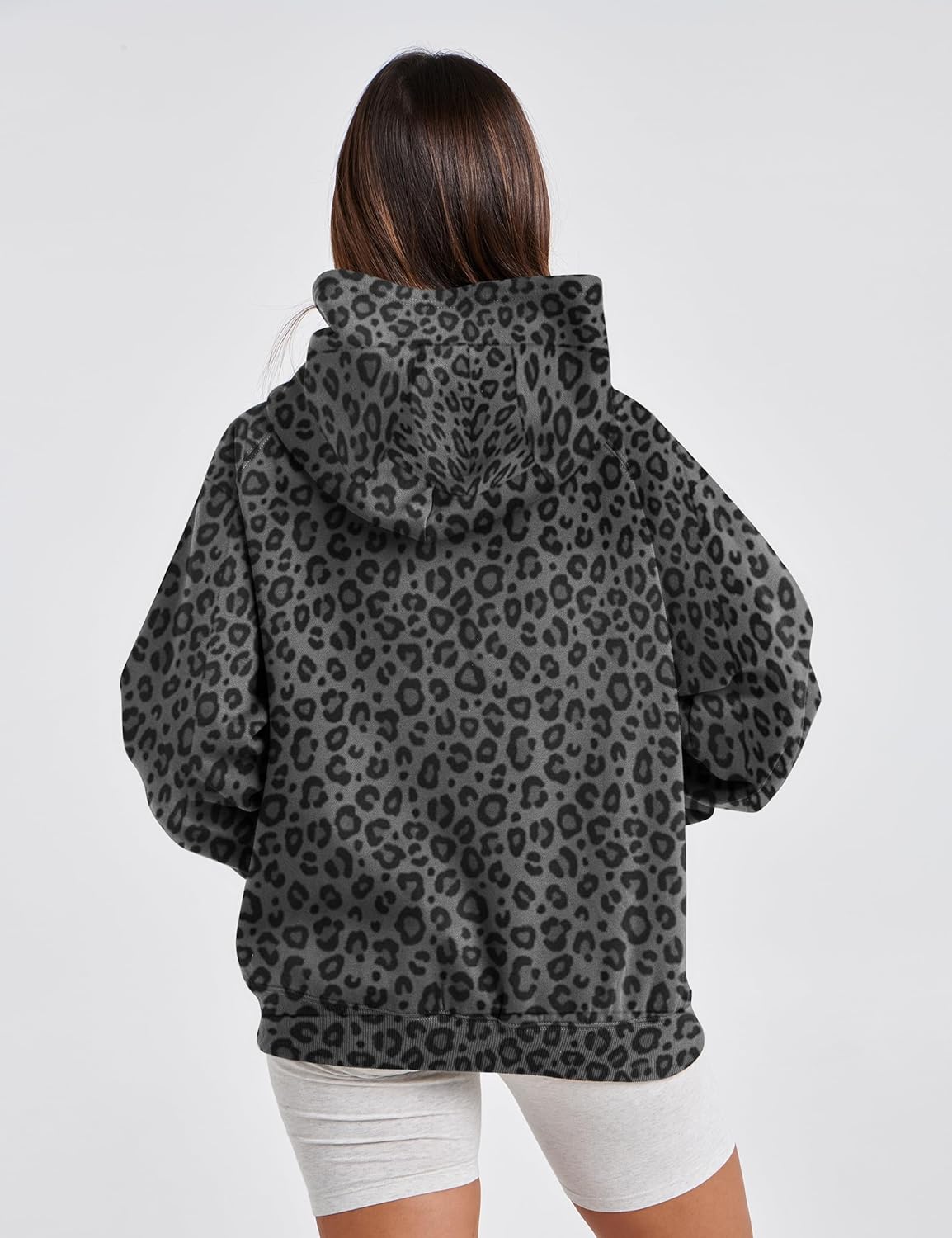 Women's Cheetah Print Oversized Fleece Hoodie with Pocket, Long Sleeve Pullover