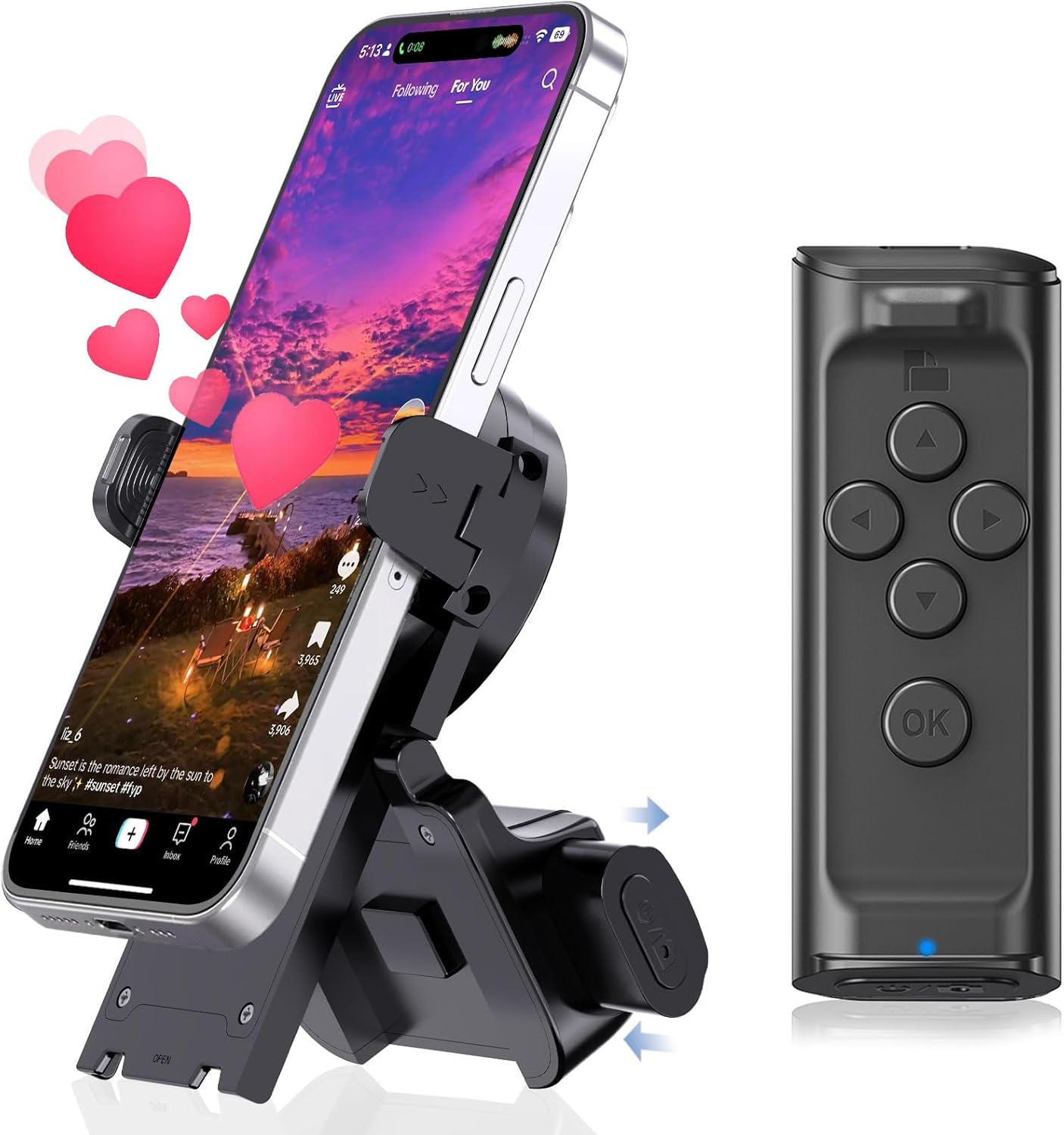 Bluetooth Remote Control with Phone Stand for TikTok, E-Book Reading & Camera Shutter