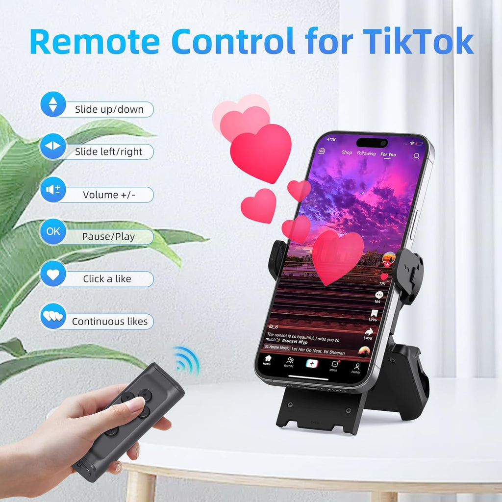Bluetooth Remote Control with Phone Stand for TikTok, E-Book Reading & Camera Shutter