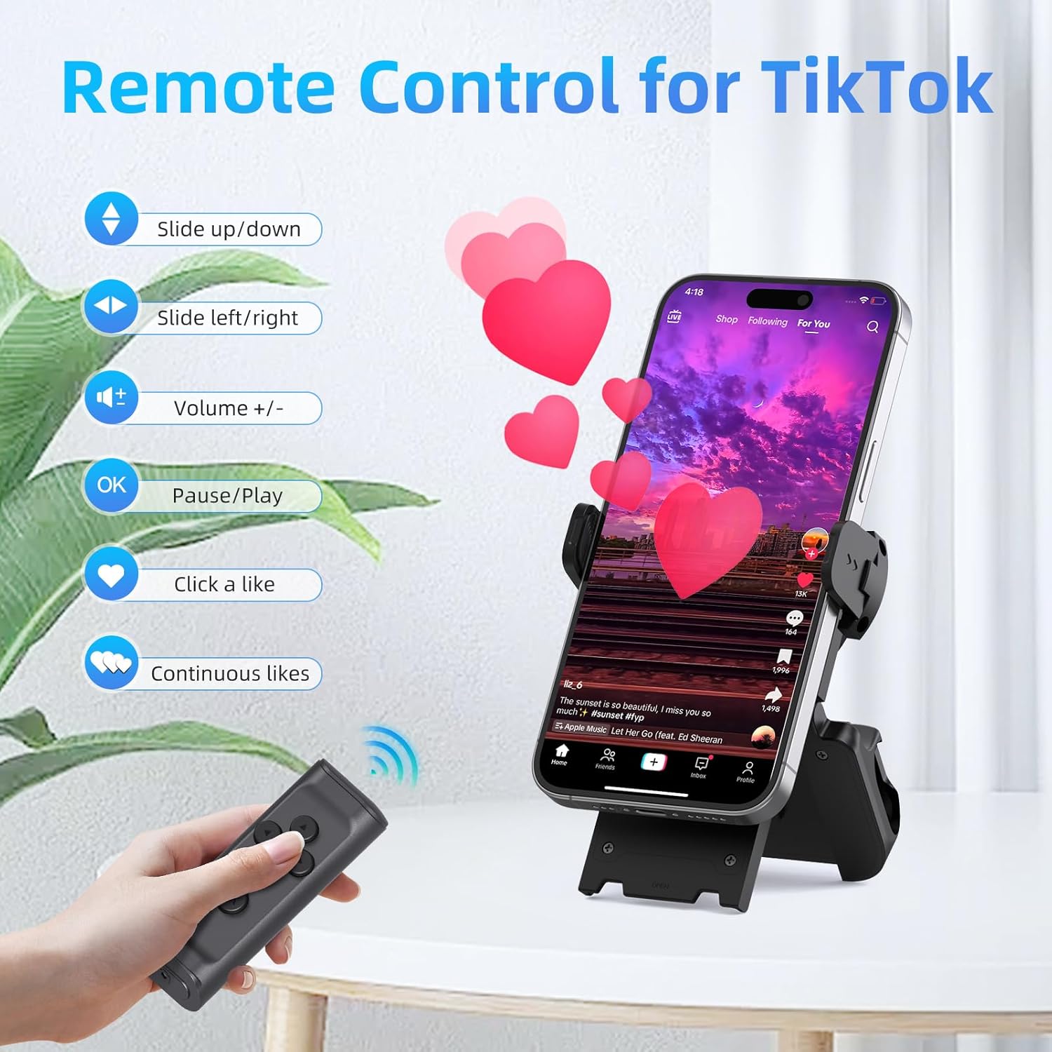 Bluetooth Remote Control with Phone Stand for TikTok, E-Book Reading & Camera Shutter