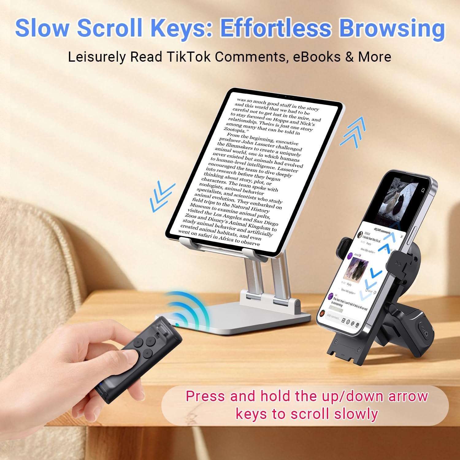 Bluetooth Remote Control with Phone Stand for TikTok, E-Book Reading & Camera Shutter