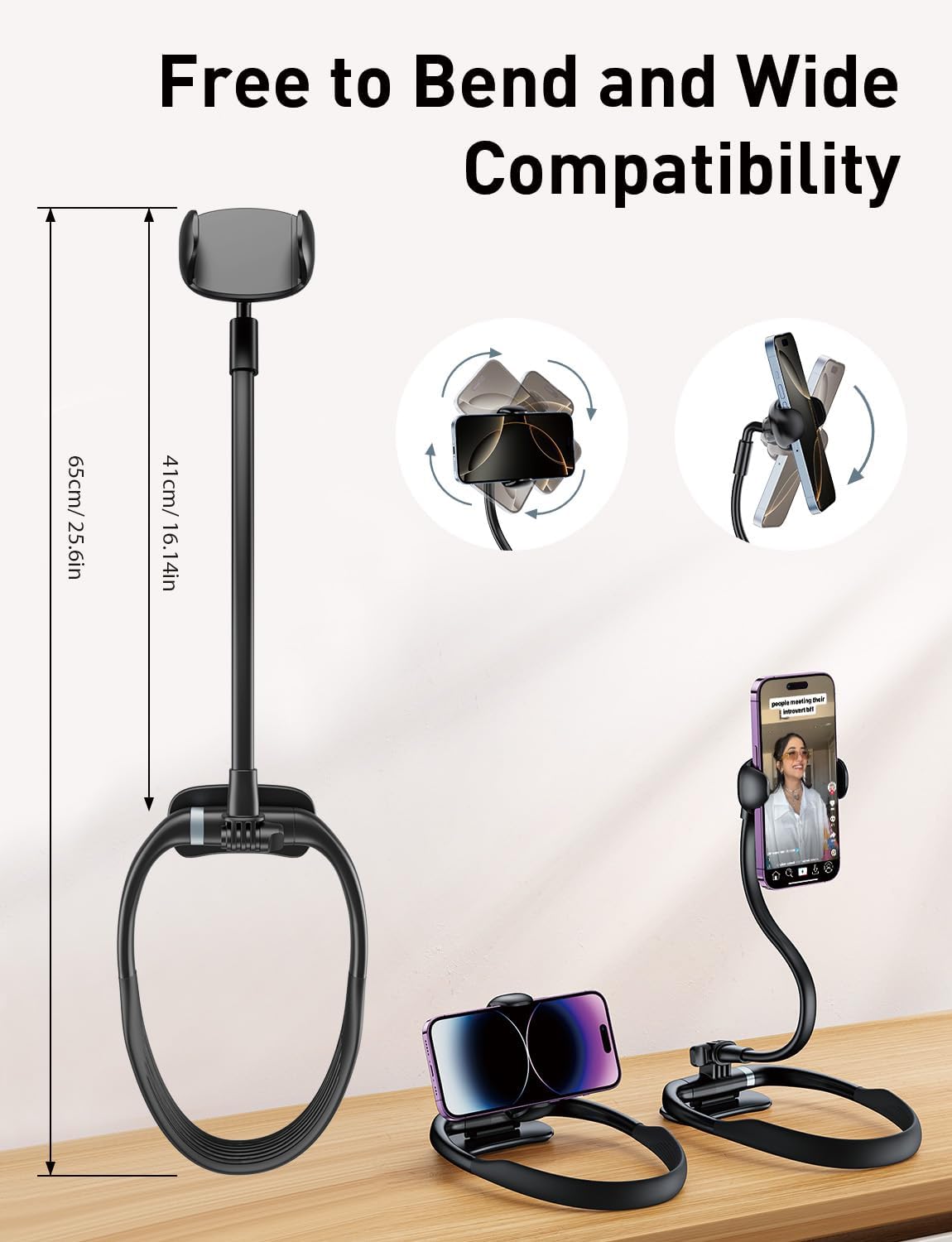 Flexible Neck Phone Holder Stand with 16-inch Gooseneck for 4-7 Inch Smartphones