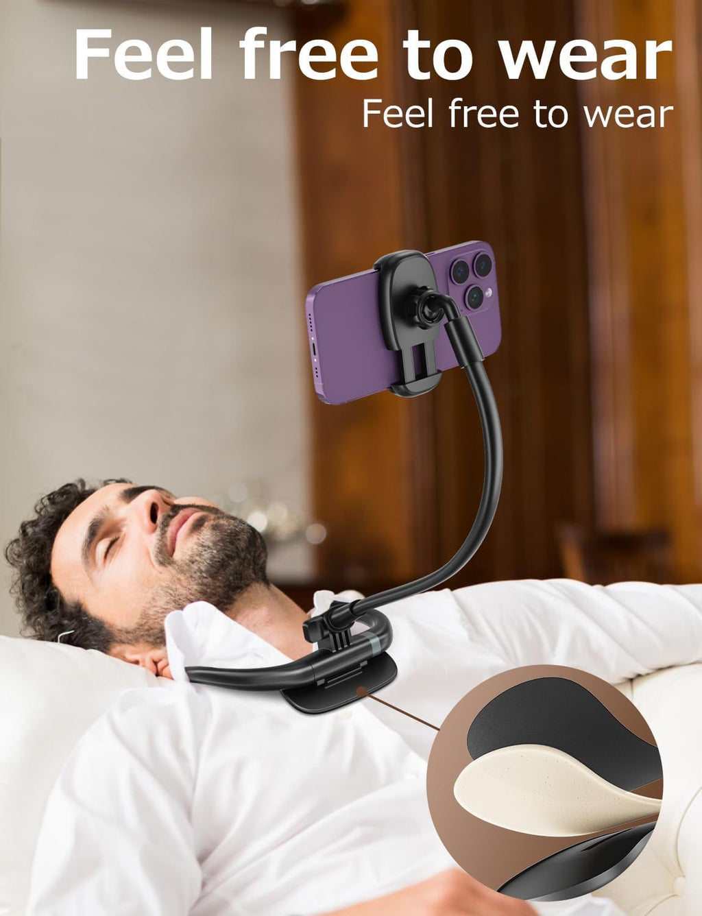 Flexible Neck Phone Holder Stand with 16-inch Gooseneck for 4-7 Inch Smartphones