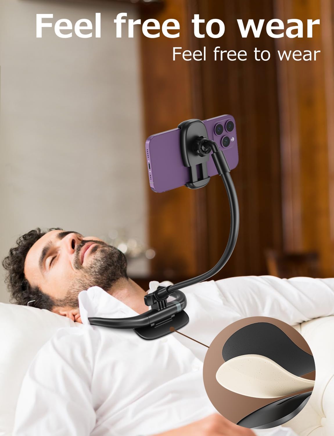 Flexible Neck Phone Holder Stand with 16-inch Gooseneck for 4-7 Inch Smartphones
