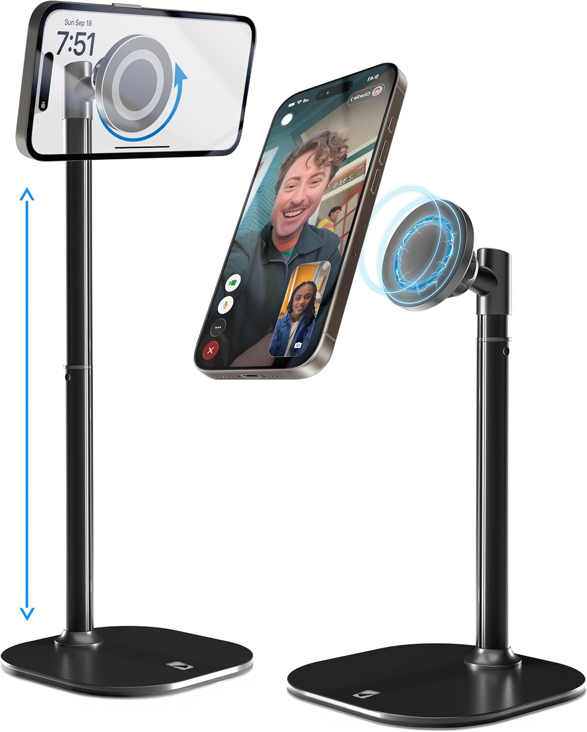 Adjustable Magnetic Phone Stand for Desk with 360° Rotation & Height Adjustment
