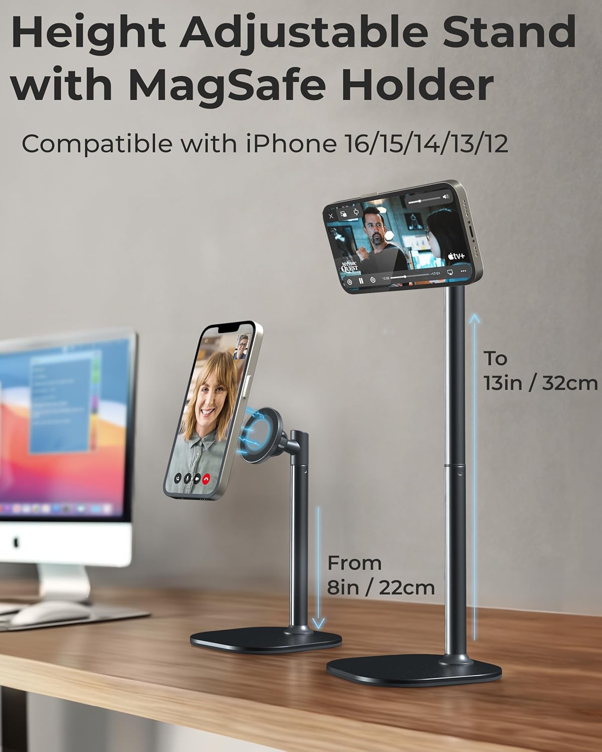 Adjustable Magnetic Phone Stand for Desk with 360° Rotation & Height Adjustment