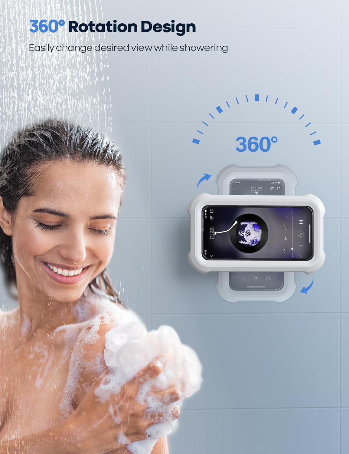 Waterproof Shower Phone Holder - 480° Rotatable Adjustable Wall Mount for 4-7" Devices