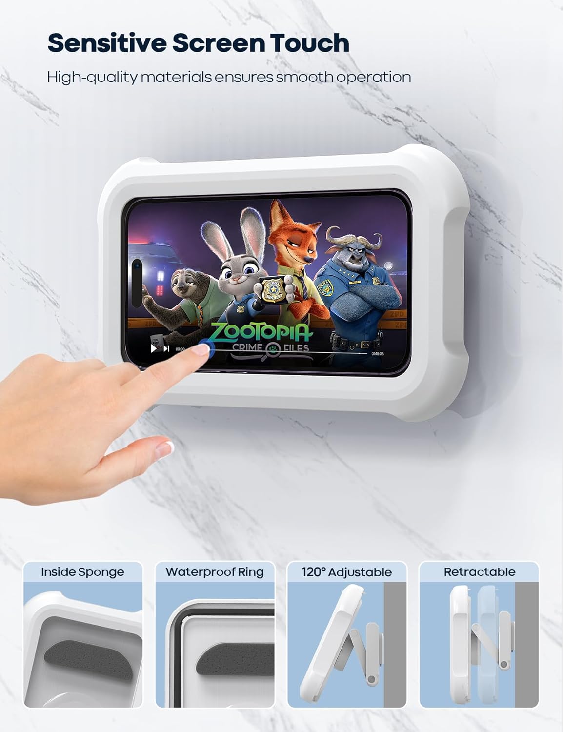 Waterproof Shower Phone Holder - 480° Rotatable Adjustable Wall Mount for 4-7" Devices