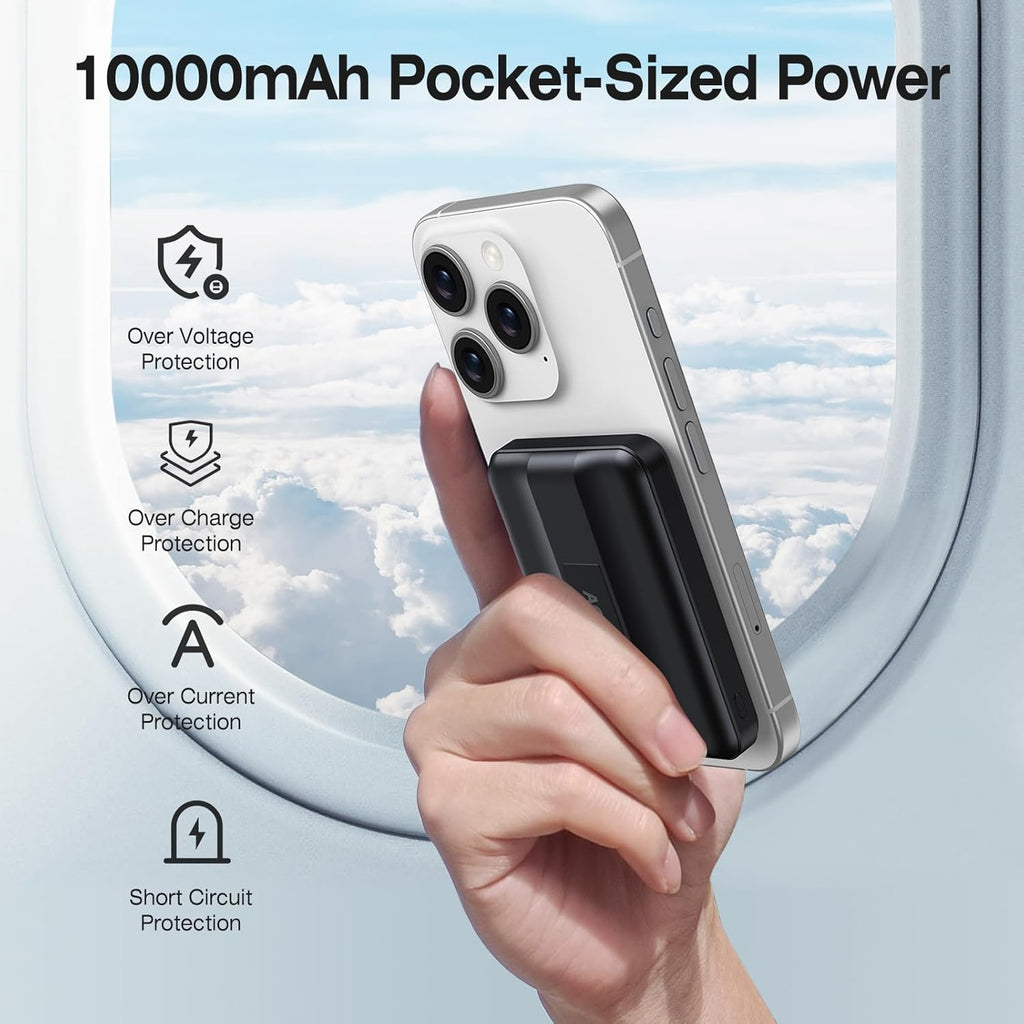 10000mAh Mag-Safe Wireless Portable Charger, 22.5W Fast Magnetic Power Bank with LED Display & Stand