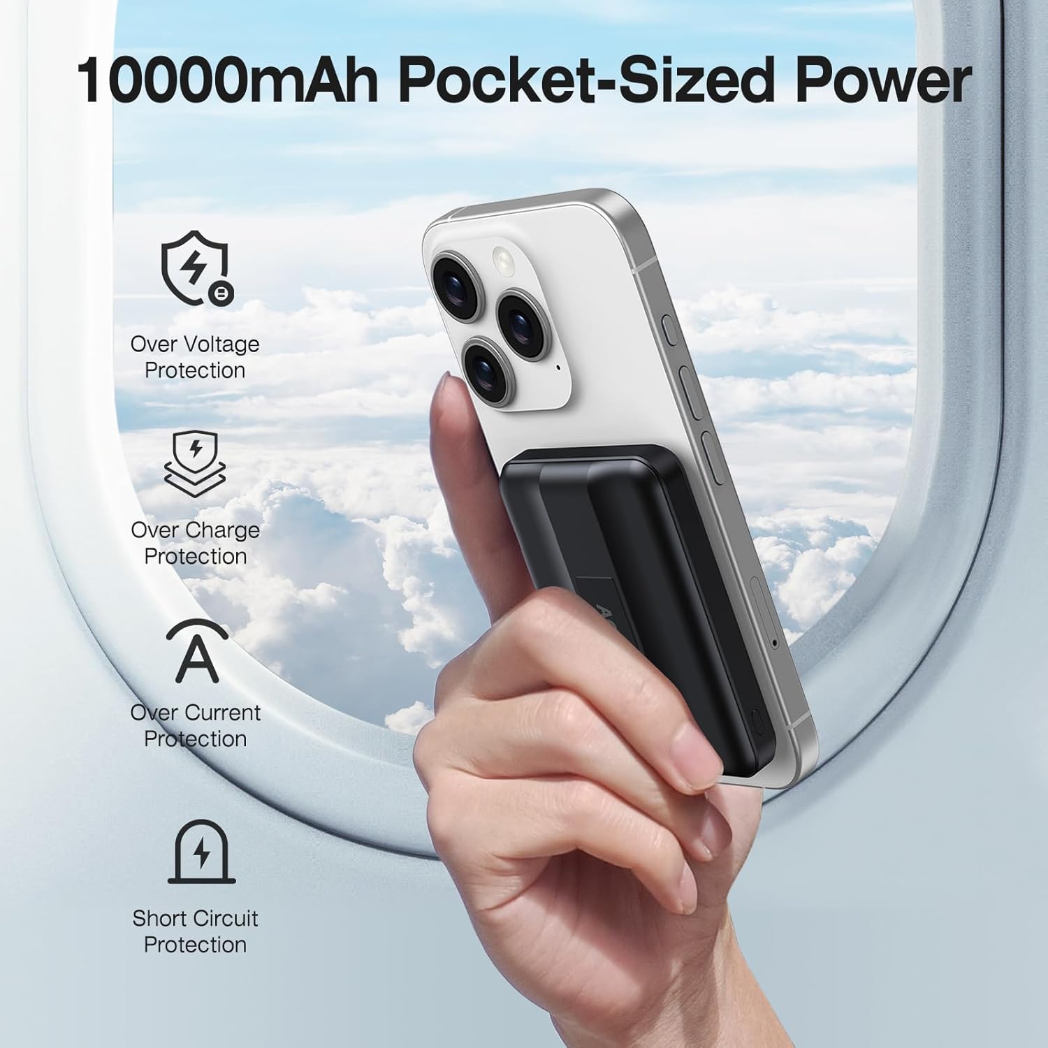 10000mAh Mag-Safe Wireless Portable Charger, 22.5W Fast Magnetic Power Bank with LED Display & Stand