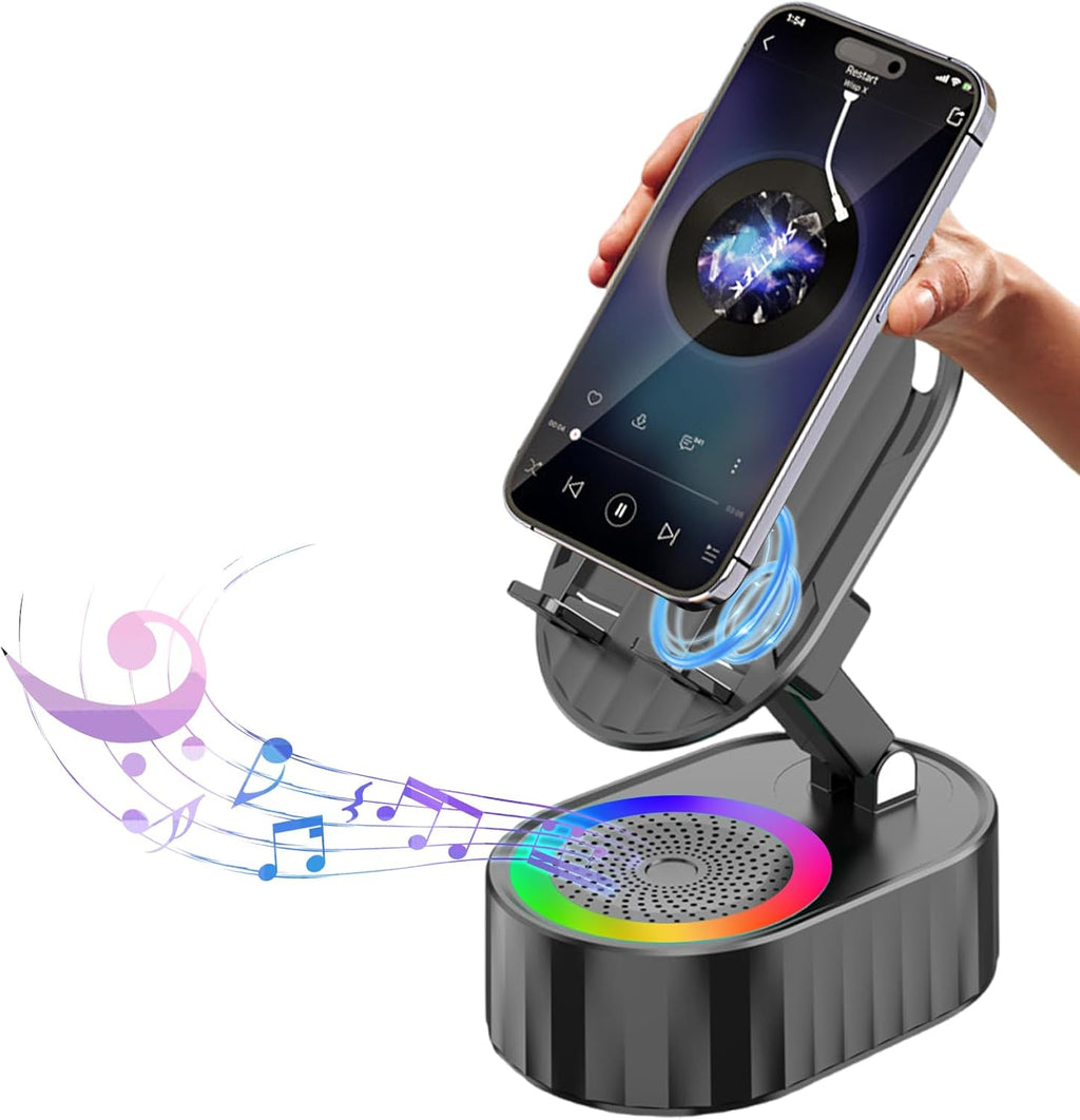3000mAh Wireless Induction Bluetooth Speaker with Phone Stand, Ambient Light and Emergency Charging