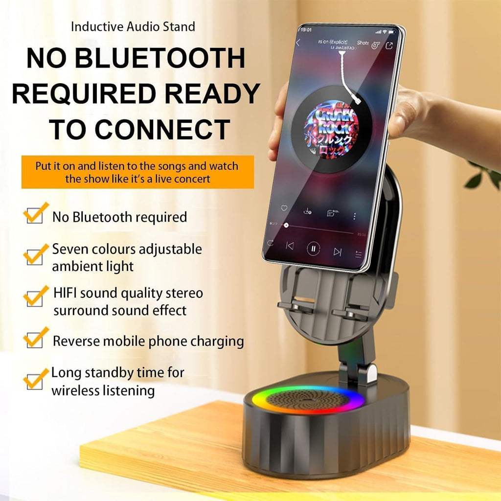 3000mAh Wireless Induction Bluetooth Speaker with Phone Stand, Ambient Light and Emergency Charging
