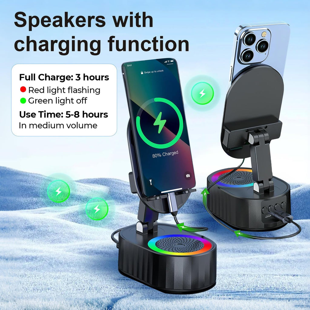3000mAh Wireless Induction Bluetooth Speaker with Phone Stand, Ambient Light and Emergency Charging