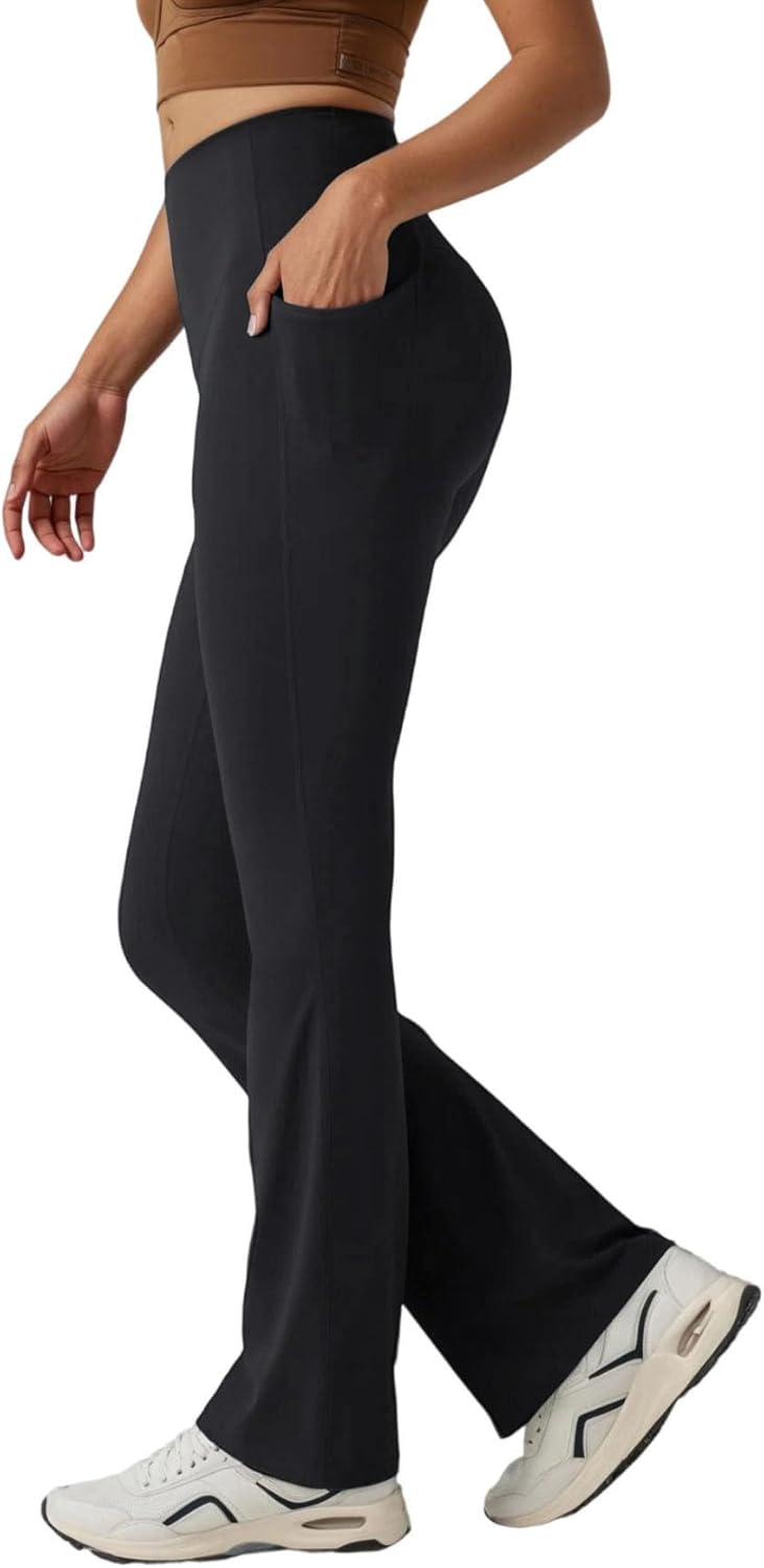 Women's High-Waist Bootcut Yoga Pants with Tummy Control & Pockets