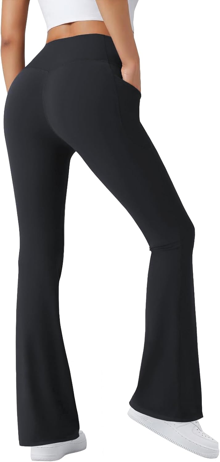 Women's High-Waist Bootcut Yoga Pants with Tummy Control & Pockets