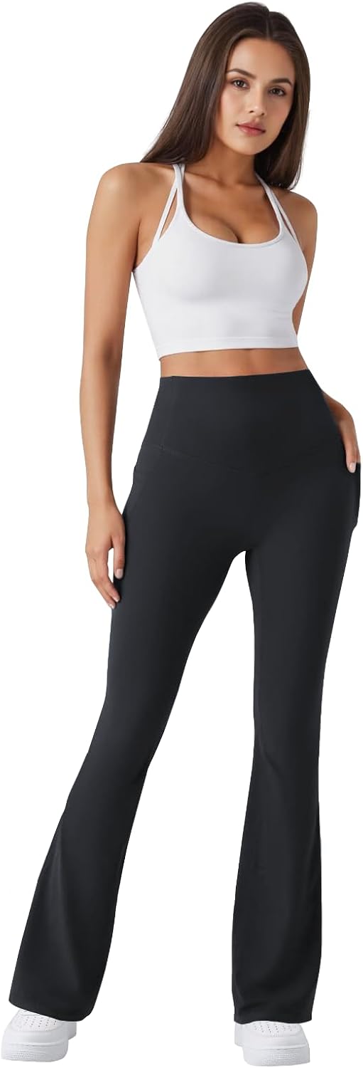 Women's High-Waist Bootcut Yoga Pants with Tummy Control & Pockets
