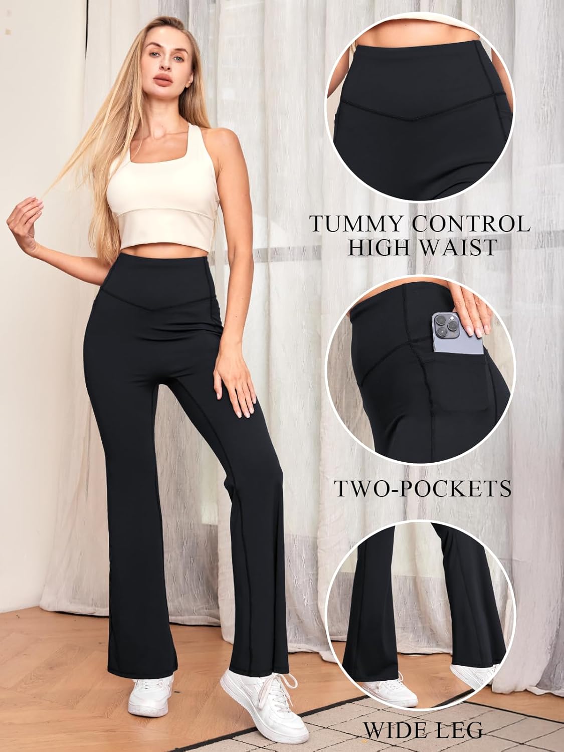Women's High-Waist Bootcut Yoga Pants with Tummy Control & Pockets