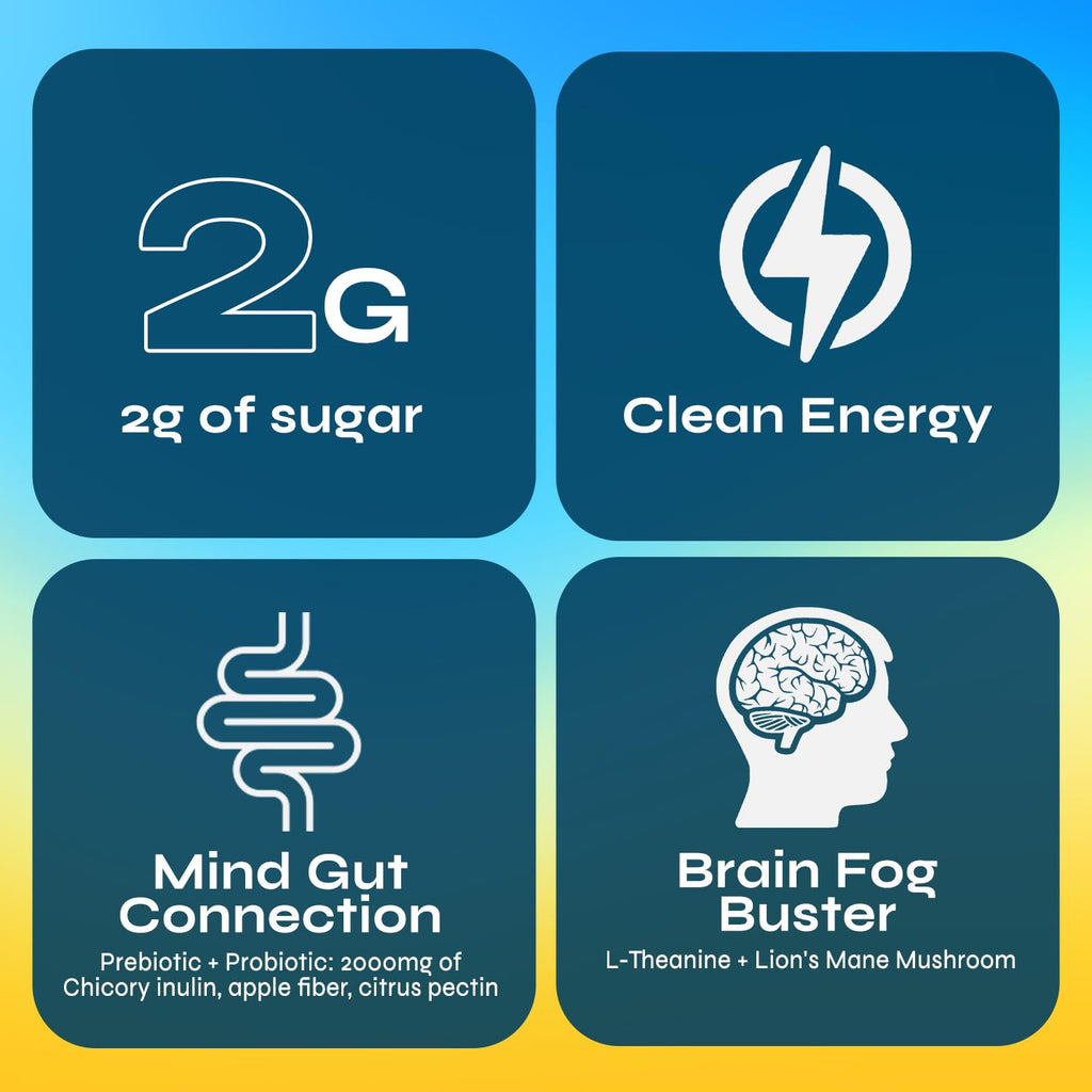 Yerba Mate Instant Powder with Nootropics, Prebiotics & Probiotics – Clean Energy & Mental Clarity, Pina Colada, 30 Servings