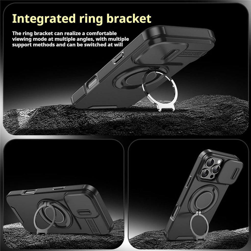 Military-Grade Protective Case with Sliding Camera Cover & Rotatable Kickstand