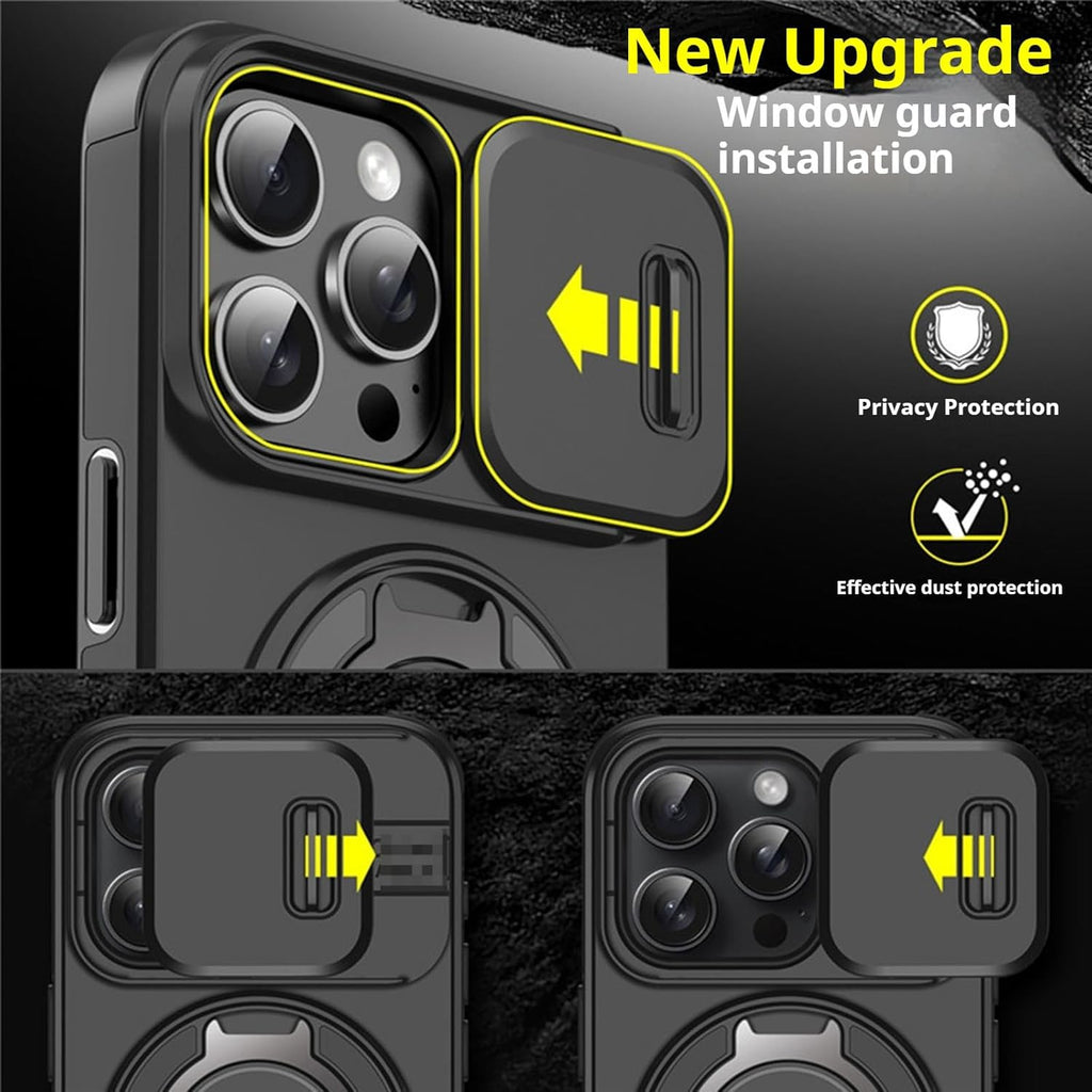 Military-Grade Protective Case with Sliding Camera Cover & Rotatable Kickstand